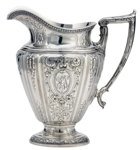 Large Capacity Water Pitcher Engraved Design Silver Finished Water Pitcher Restaurant Engraved Metal Cold Water Jug