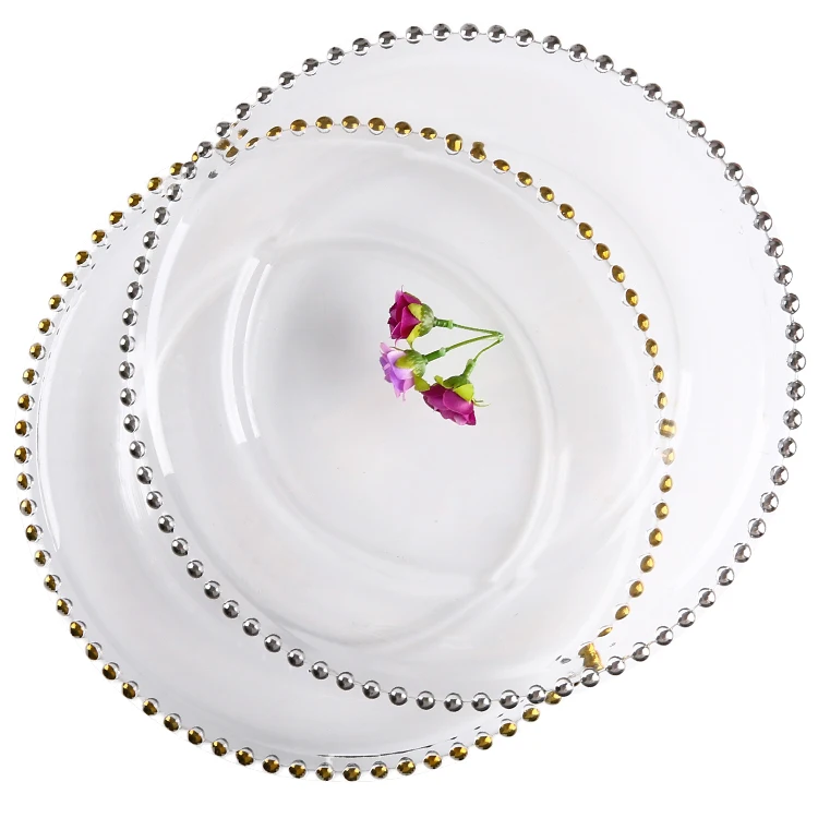 Luxury Wedding Gold Rim Color Dubai Christmas Tableware Arabic Glass Dishes thanksgiving  Charger Plate Dinnerware Sets