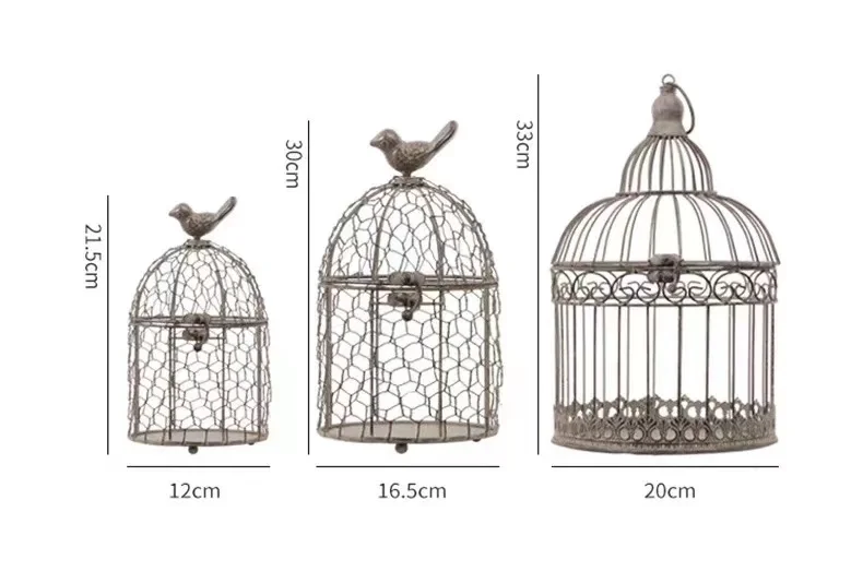 Vintage Cream Round Metal Bird Cage Planter for Decorative Lantern