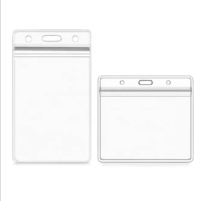 Rigid Vertical ID Badge Holders Sealable Waterproof Clear Soft Plastic Holder For Credit card