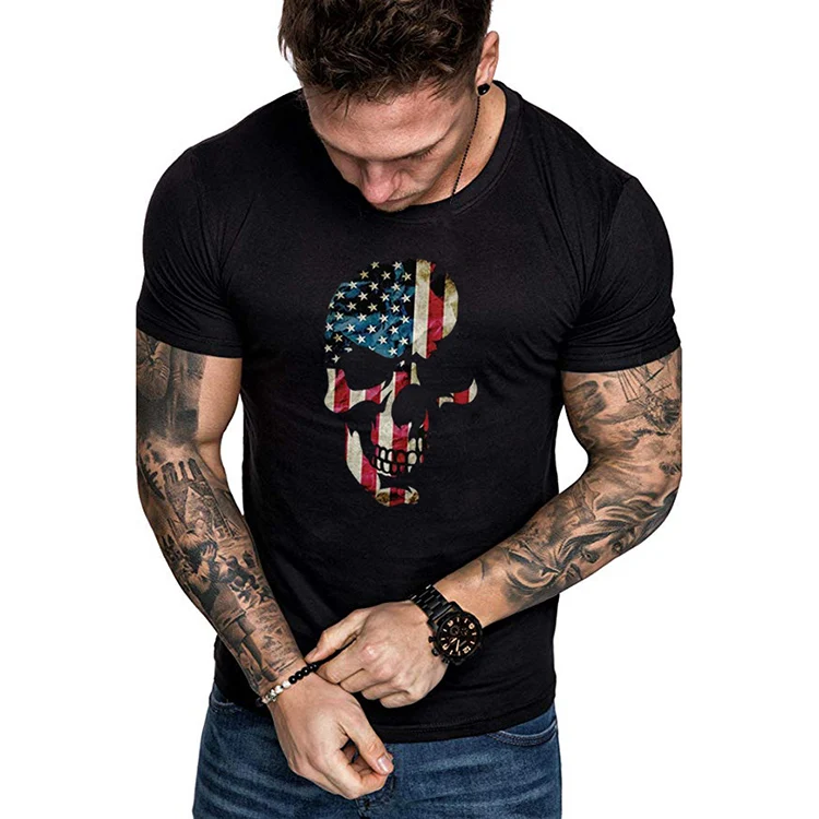 2022 Hot sell Black Custom Men T-shirt America Skeleton Design Popular short Sleeve T Shirt