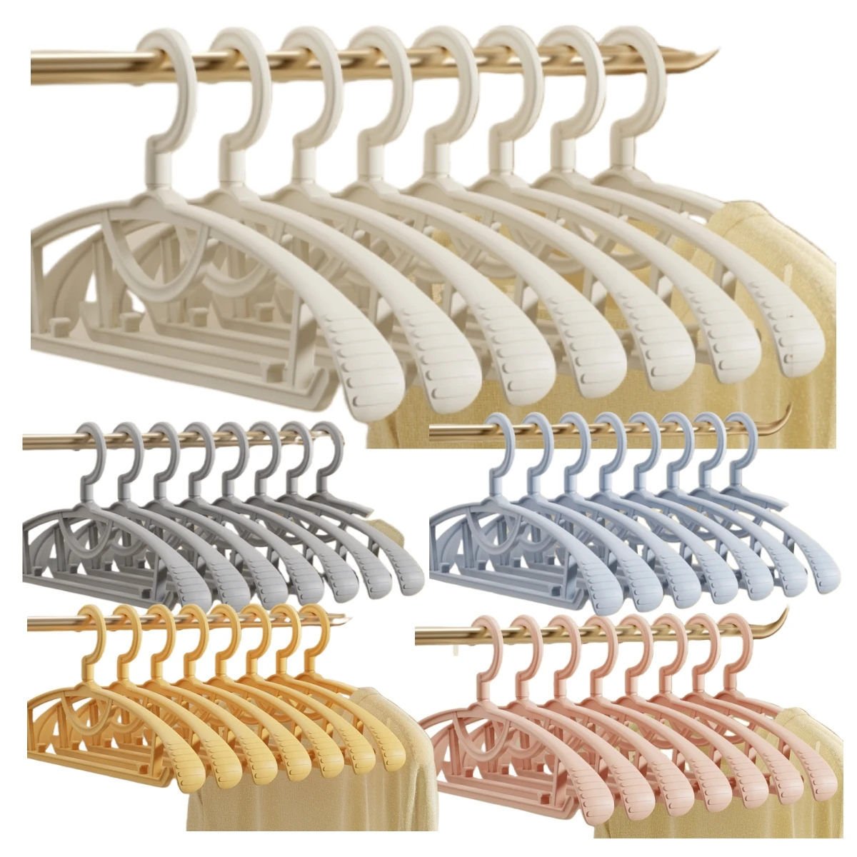 10 pcs Clothes Hanger Household Hanger Arc Design Plastic Wide Shoulder Semi-circular Hanger Seamless Hanging Organizer Horse