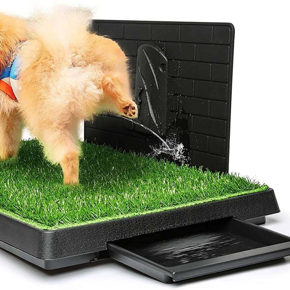Dog Grass Pad with Tray Large Puppy Turf Potty Training Pads with Pee Baffle Artificial Grass Patch for Indoor and Outdoor Use