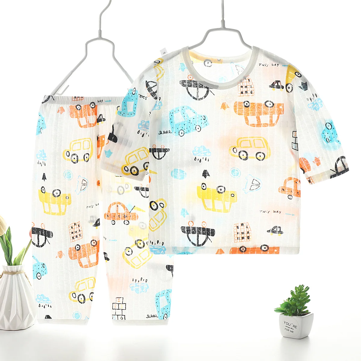 
Air-conditioned 2-10 Years Kids Sleepwear Girls Boys Cute Cartoon Print Pajamas Summer Cotton Pijama 2pcs Short-sleeved set 