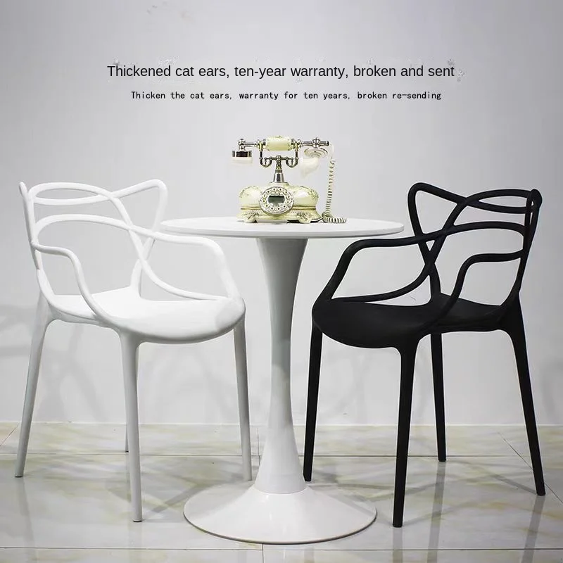 Modern Solid Wood Dining Chair with Hollow Backrest Cat Ear Plastic Arm Rest for Home Office or Hotel Use