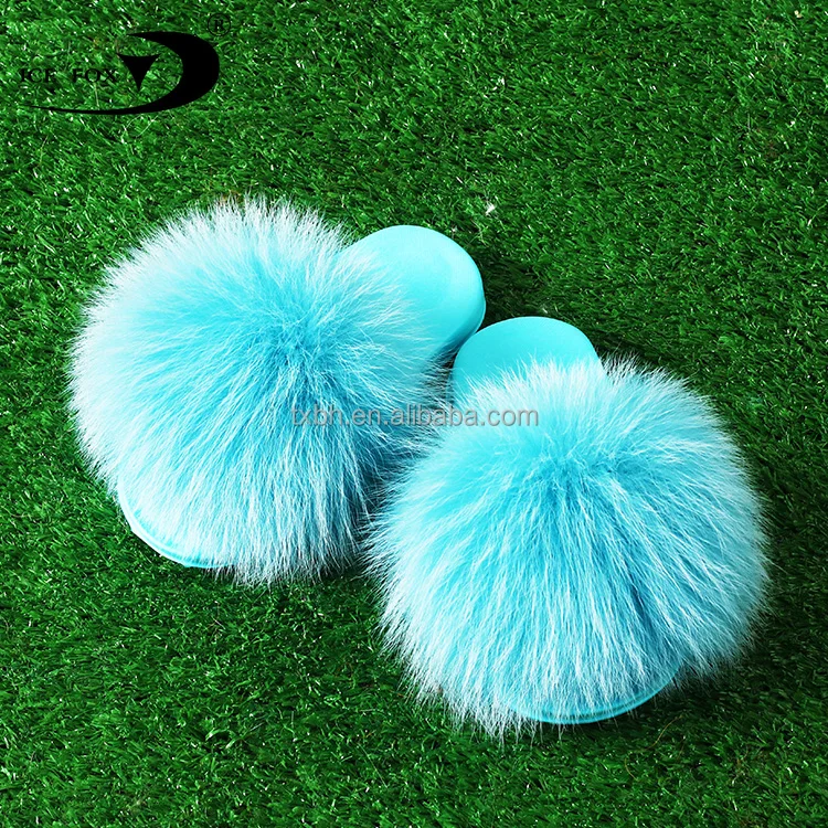 Fur Home Slippers For Women Flat Sole Kids Luxury Raccoon Fluffy Cute Flats Beach Real Fox Fur Slippers