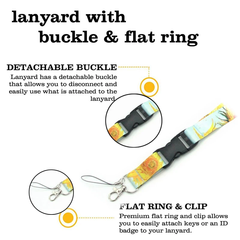  Van Gogh Neck Lanyard Keys ID Holder Strap Cell Phones Cameras Bags Accessories Detachable Lanyards with Quick Release