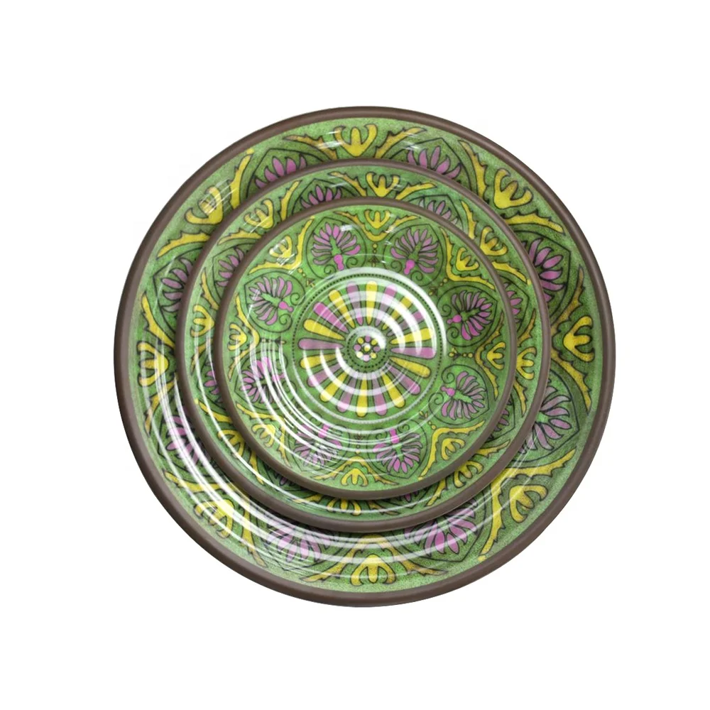 Melamine retro style unbreakable screw thread dinner set screw threaded melamine tableware diner plate set