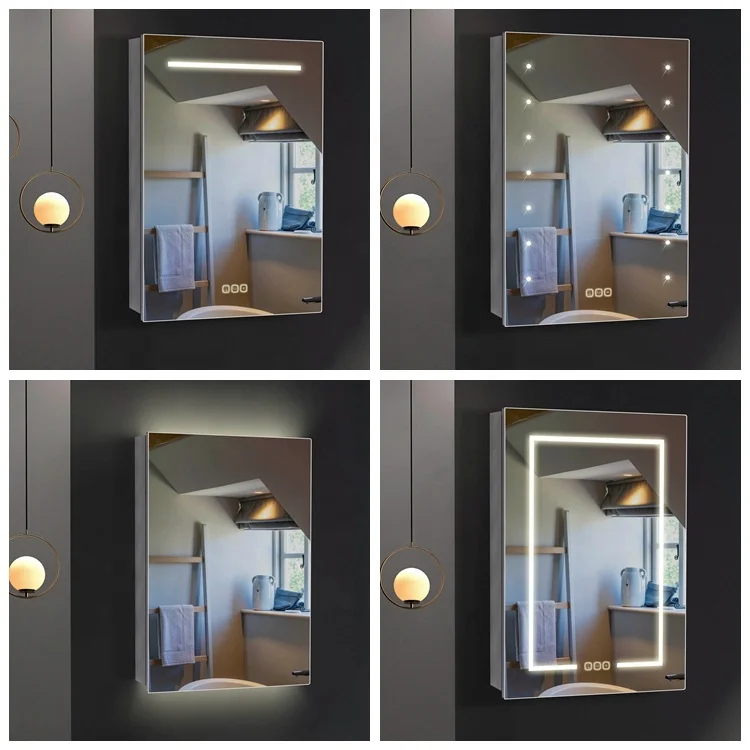 LED Bathroom Antique Stainless Steel Mirrored Plastic High Cabinet with Mirror Doors