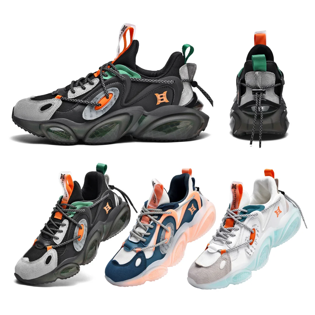 Fashion trends Reflective design Mesh Air permeability Elastic thick sole run star hike sneakers for men casual shoes