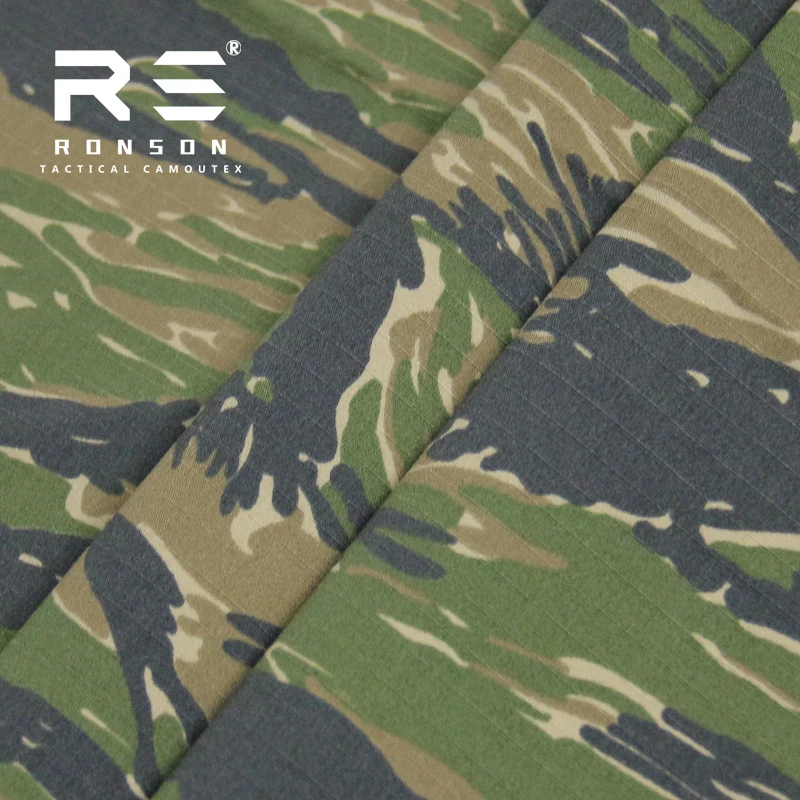 NC5050 Ribstop Tiger stripe camouflage nylon cotton fabric camo printed tactical  uniform fabric