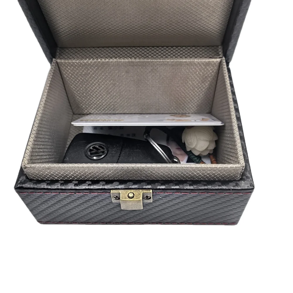 Blocking Shielding RFID Box for Car Key Faraday Box Crafted with Carbon Fiber and PU Leather