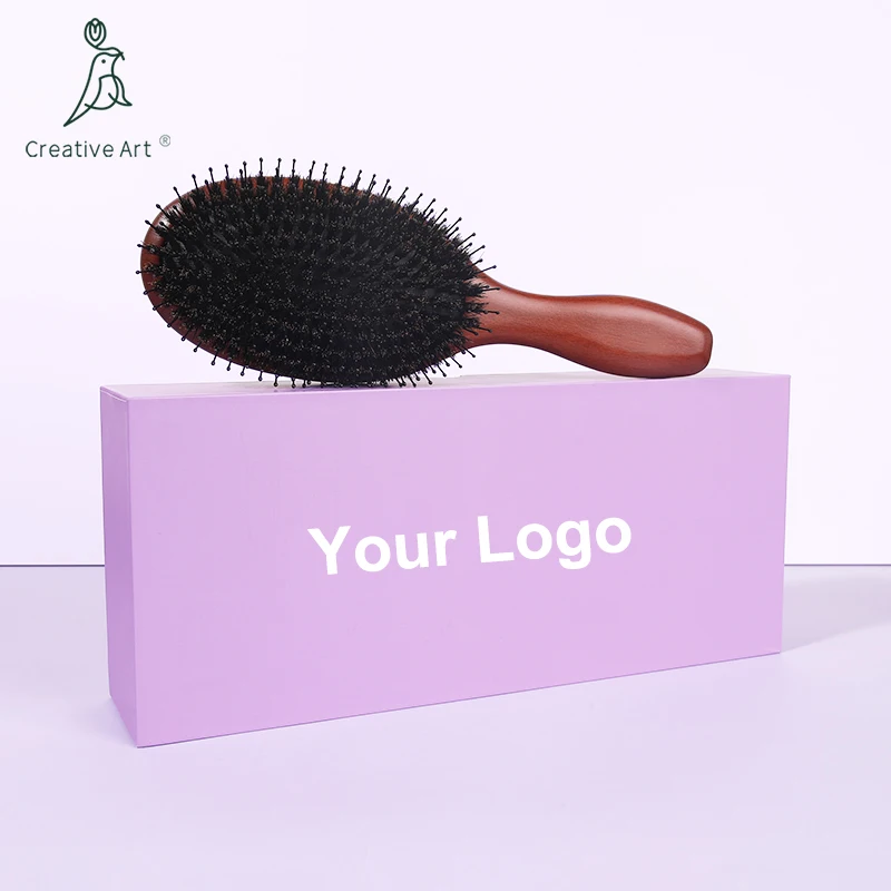 OEM Manufacturer Wholesale Cushion Wood Paddle Brush Boar Bristle Detangling Styling Hair Brush with Custom Package