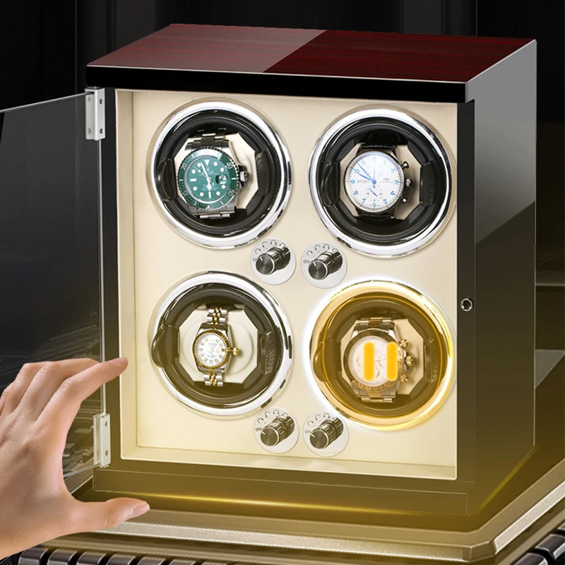 Watch Winder for Automatic Watches Carbon Fibre Exterior with High-Gloss Lacquer Watch Pillows Built-in Illumination