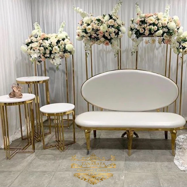 
Bride and groom used stainless steel frame pu leather royal wedding sofa 