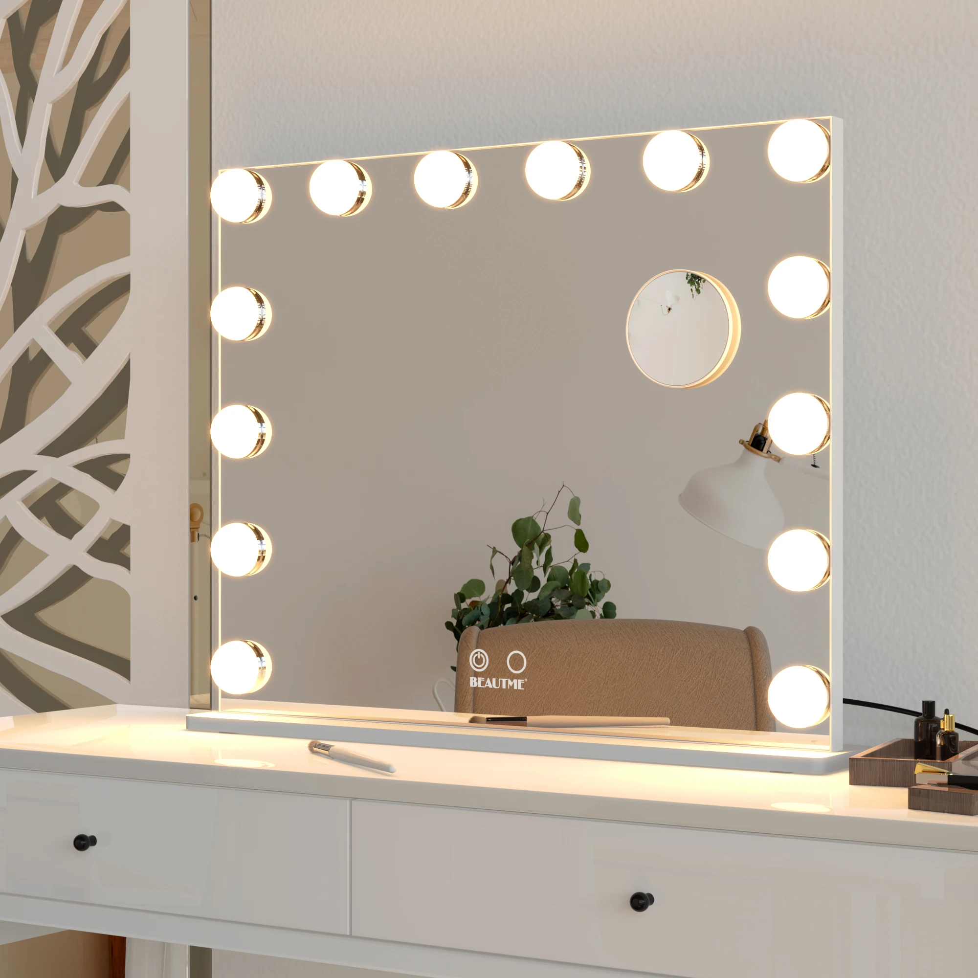 Espejos LED Lighted Aluminum Frame Magnifying Desk Wall Mounted Hollywood Styles Makeup Vanity Mirror with lights bulbs