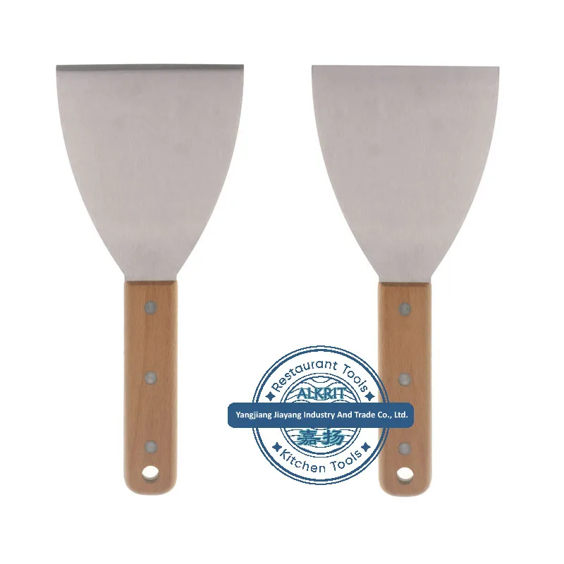 (ALCT-WO002 series) stainless steel Frying spatula pizza pancake shovel Griddle Scraper teppanyaki tool wooden handle