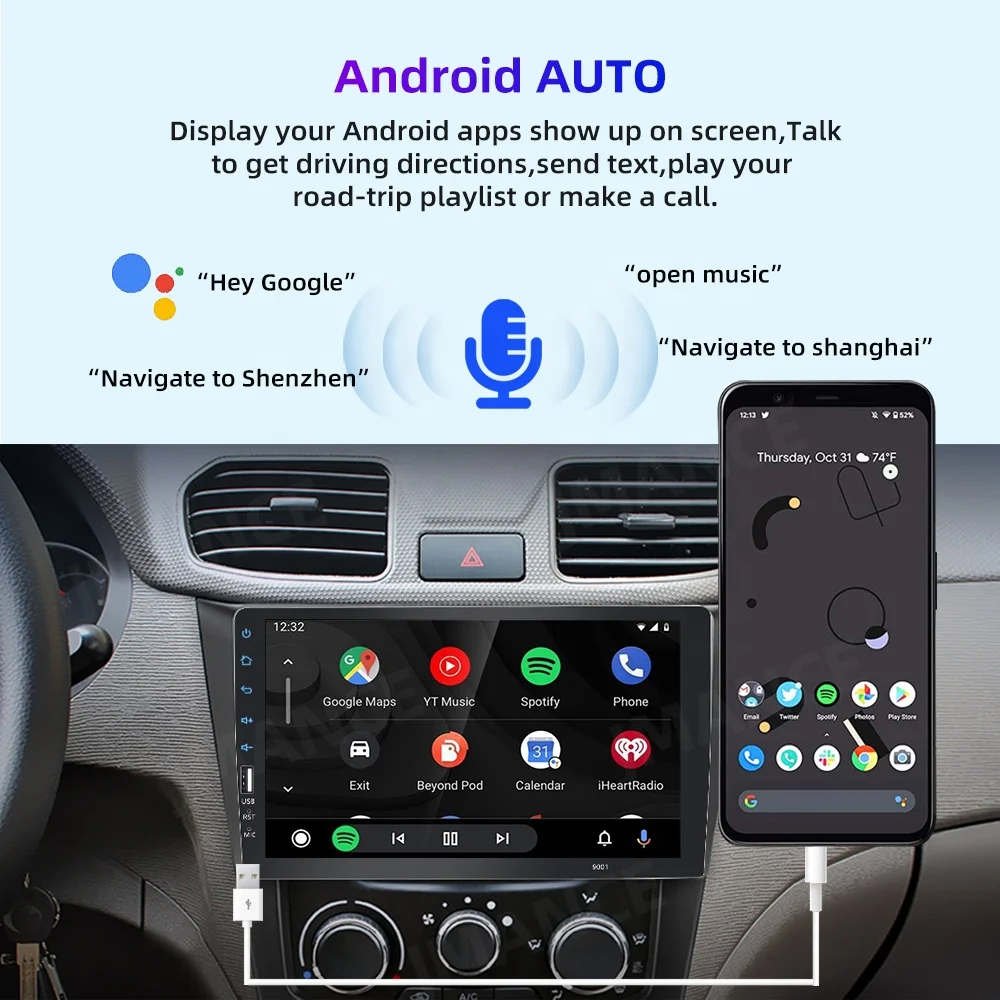 HD Автомобильный мультимедийный плеер Универсальный 9 дюймов один 1DIN автомобиль радио проводных наушников carplay/android авто FM AM RDS