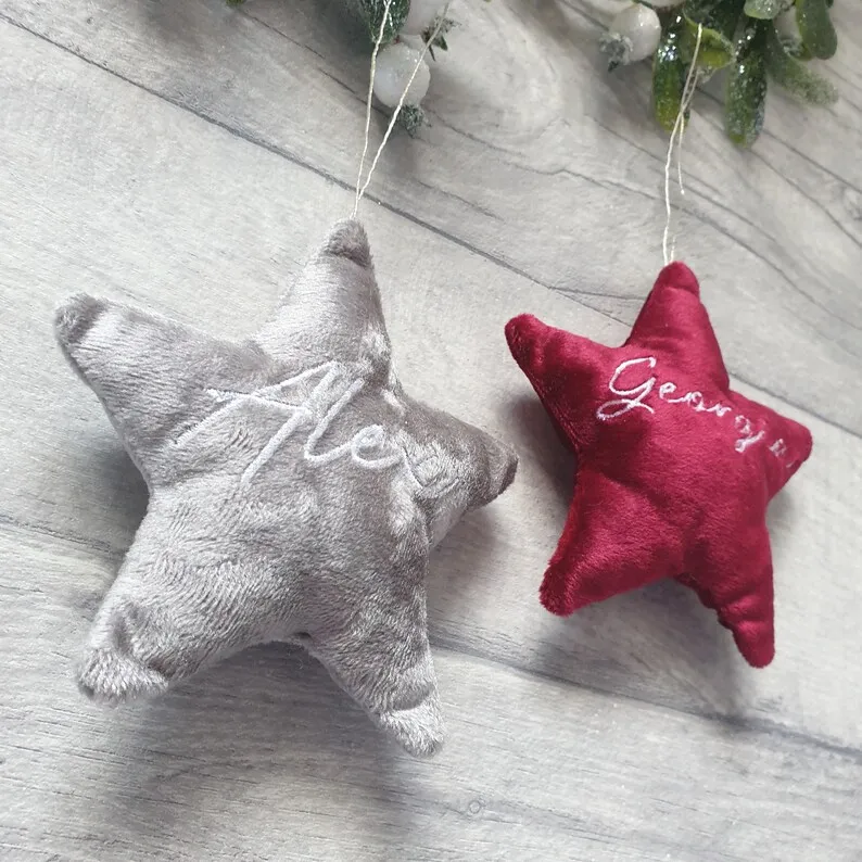 Personalized Baubles Xmas Tree Ornaments Christmas Velvet Star Pendant Custom Plush Star Ornaments Christmas Decor Velvet Star