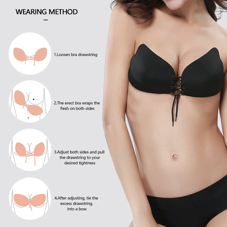 Adhesive Bra DGCHIC Multi-color Polyolefin Gel Push Up Front Closure Drawstring Bra Seamless Solid Bra