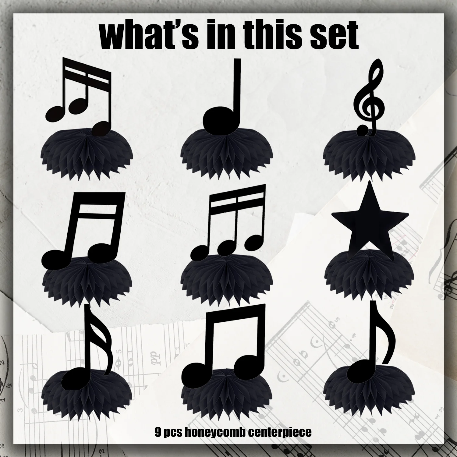 9 Pcs Music Notes Honeycomb Centerpieces Musical Party Happy Birthday Supplies Decorations