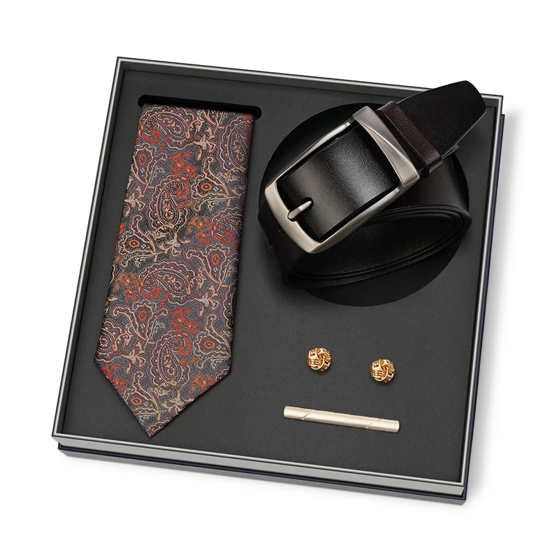Support Customized Logo Cufflink and Tie Clip Groomsman Belts and Tie Set with Package Gift Box