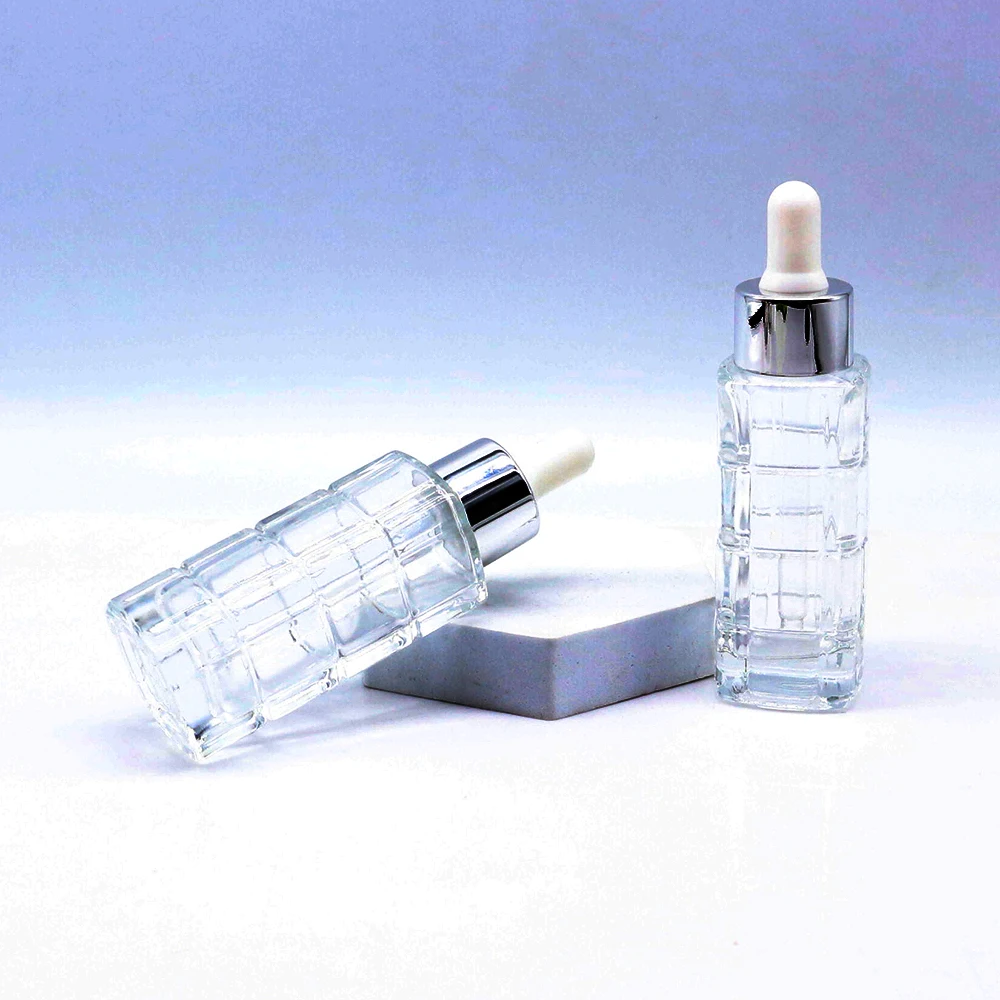 30ml luxury customized clear rectangle glass dropper bottle/15ml square custom glass essential oil bottle