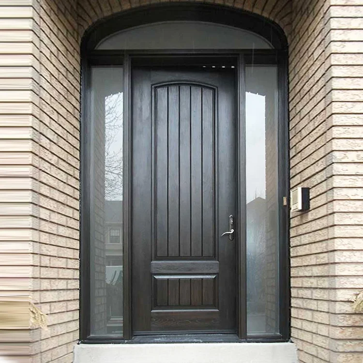 Prettywood Luxury Villa Exterior Entrance Traditional Arch Top 2 Panel Wood Main Door Designs For Sale