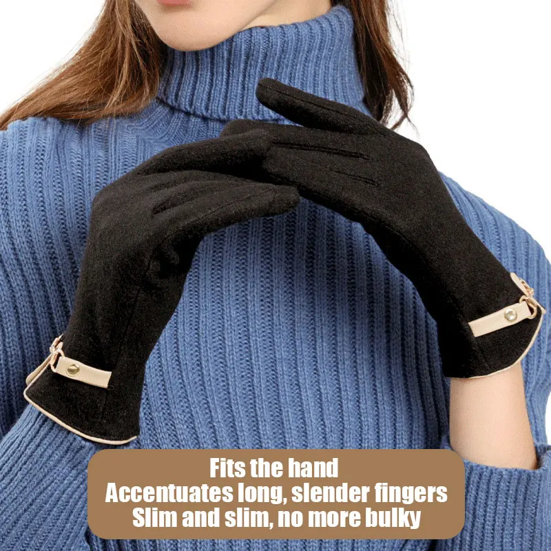 Winter Warm Slim Rabbit Fur Gloves Double Thickened Windproof Cashmere Riding Gloves with Comfortable Wrapped Wrist