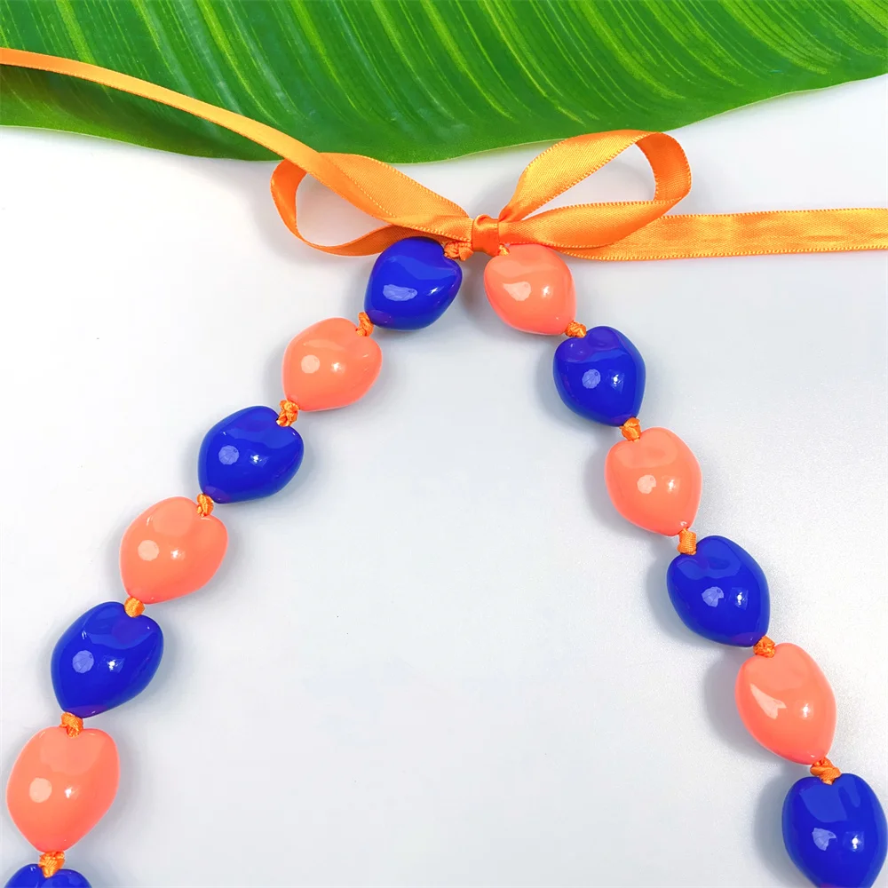Mixed Color Graduation 31.5 Inches Tropical Artificial Acrylic Hawaiian Kukui Nut Ribbon Leis Necklace
