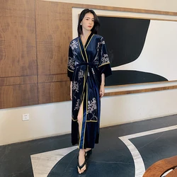 2022 Christmas gift long velvet robe sleepwear kimono robes for women