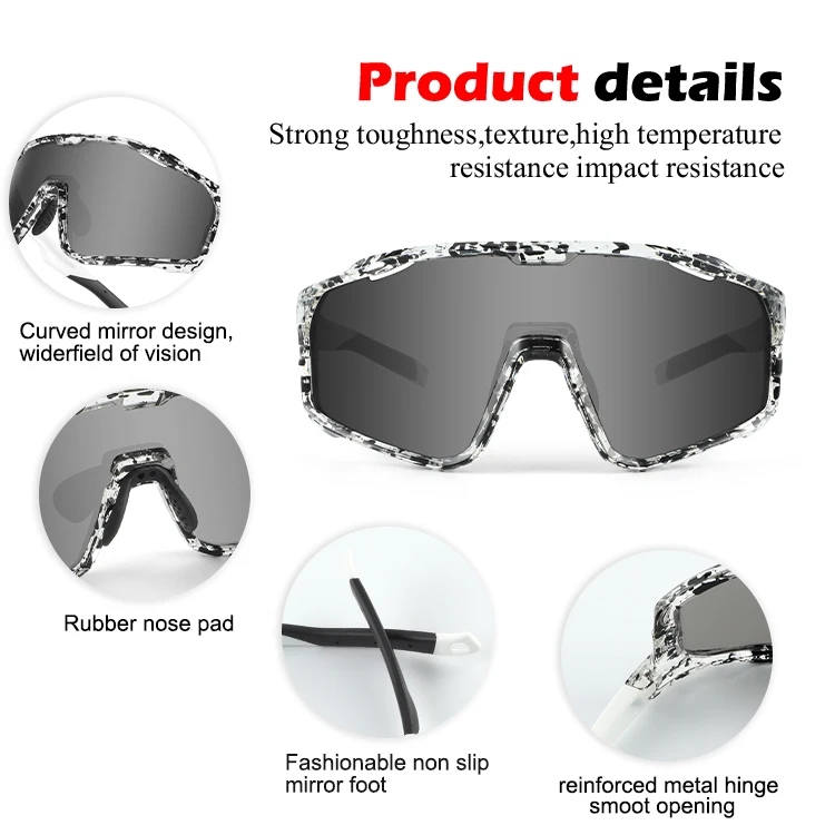 Clear Frame Wrap Around Polarized Large Mirror Bike Sunglasses Men Cycling Eye Safety Protect Sports Glasses