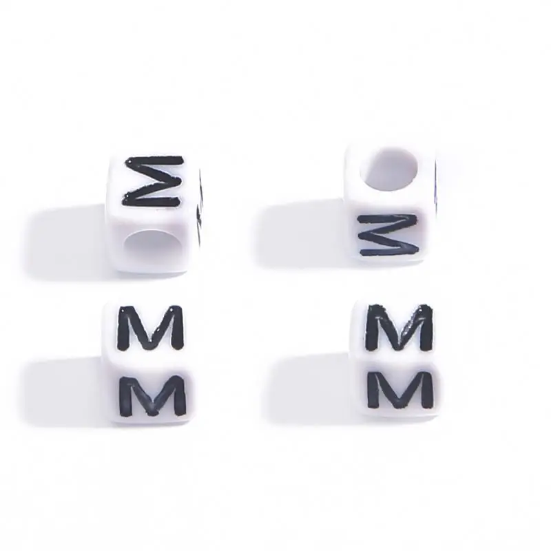 100pcs/Pack 6x6mm Plastic Acrylic English White Cube Letter Beads Alphabet Beads Text Beads