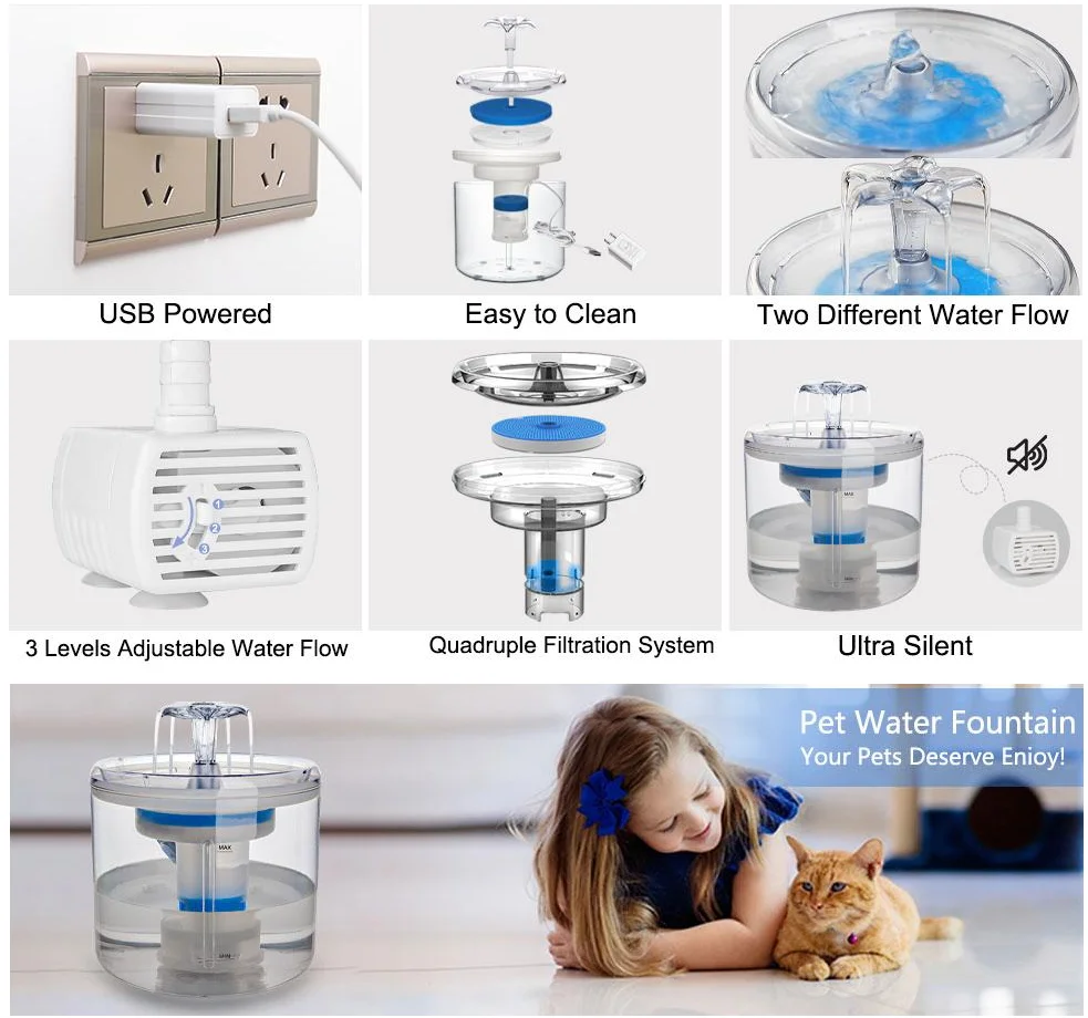 Electric Mute Pet Cat Water Fountain Dispenser Automatic Cycle Filter Dogs Cat Drinker Feeder Bowl Pet Auto Water Dispenser