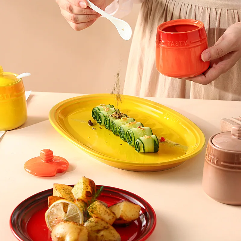 Unique design colorful empty small salt jar wholesale ceramic spice container set luxury kitchen spice jars