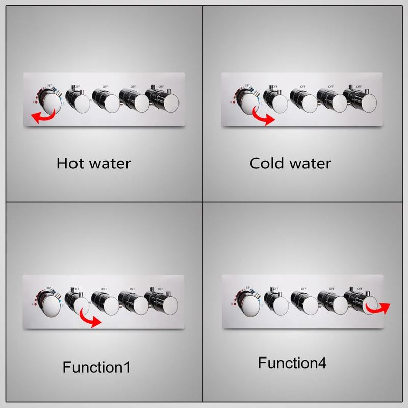 4 Function Shower Diverter Valve High Water Flow Contemporary Cold and Hot 5 Handles Brass Chrome Shower Valve