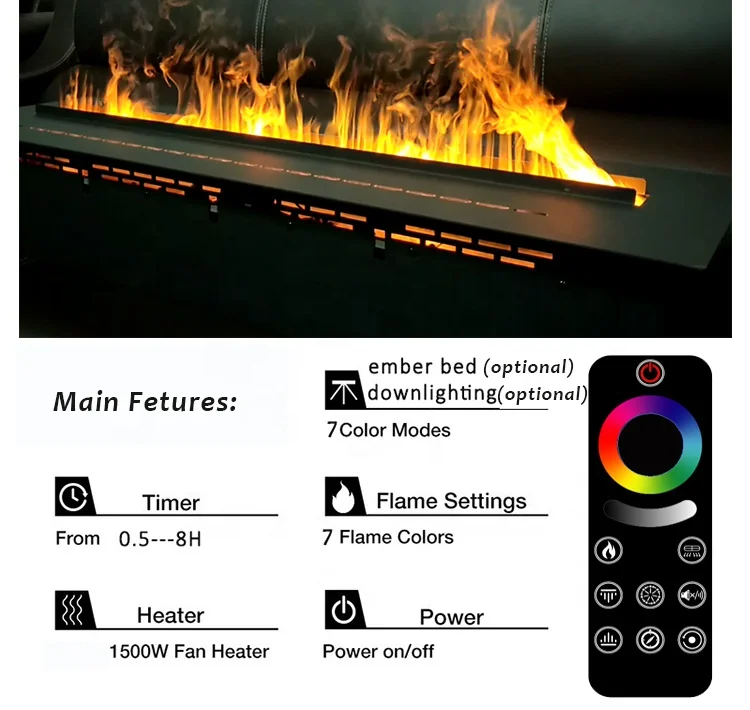Modern 1000 mm 3D Water Vapor Steam Electric Fireplace Heater Cassette  Water Vapor  Fireplace Insert