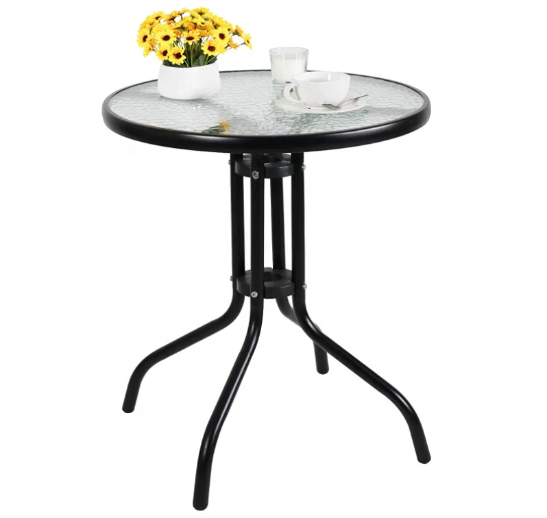 Ileisure Steel Iron tube 31.5' Round Tempered Glass Metal Table