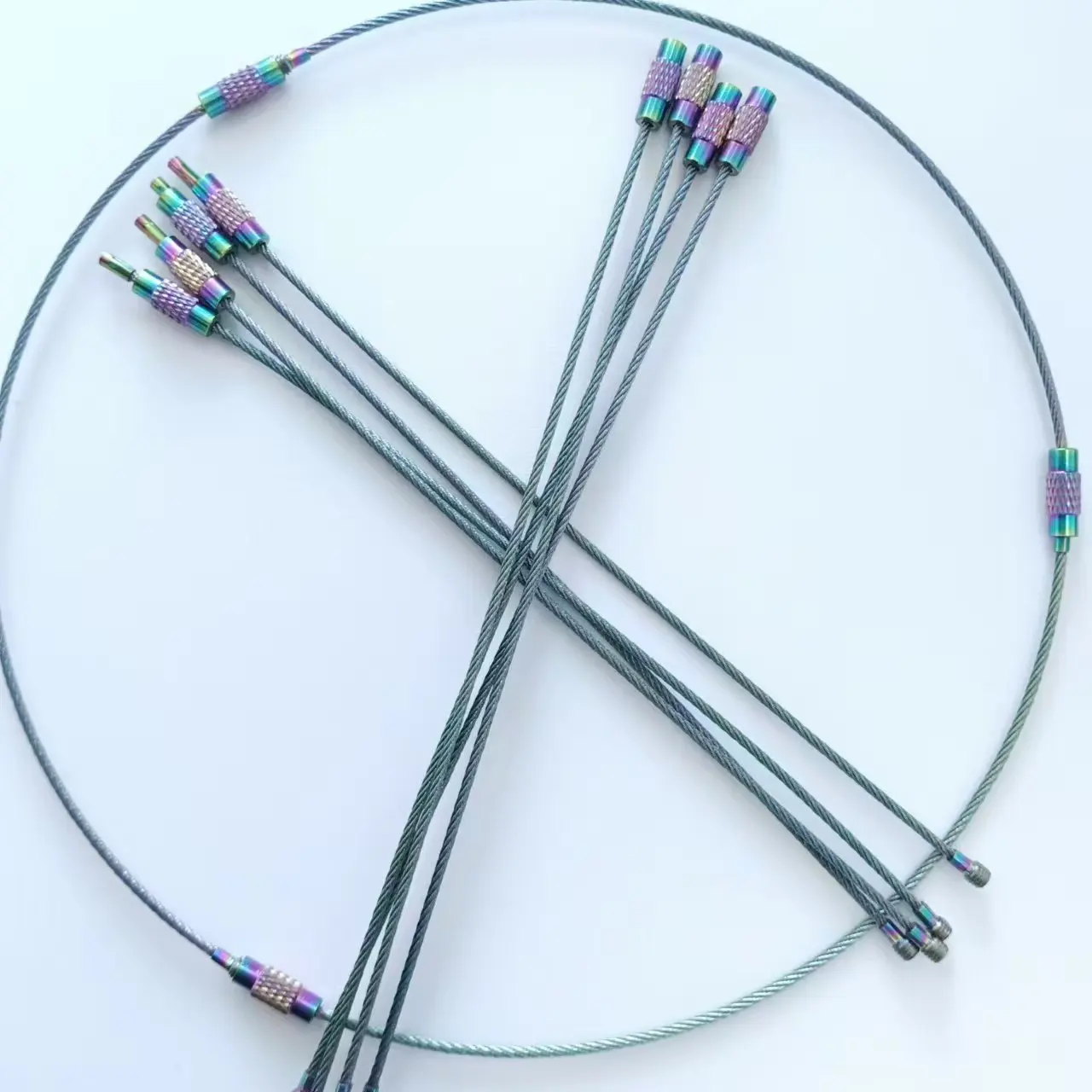 Wholesale  gradient color Stainless Steel Wire Cable Key  Luggage keychain maker wire keychain cable  luggage cable locks