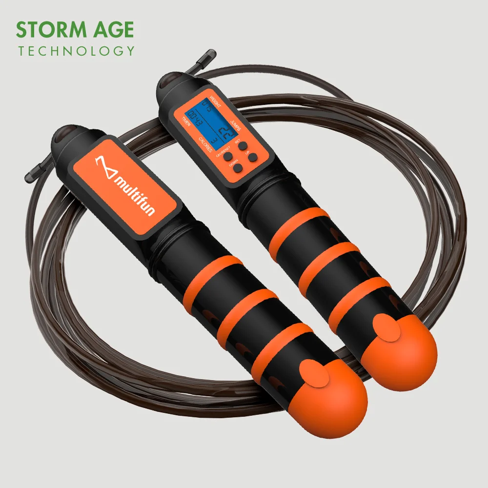 
Custom pvc adjustable led smart counting body weight long handle jump rope 