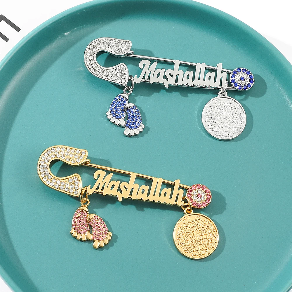Muslim Cartoon Footprint Brooch Fashion Religious Crystal Letter Enamel Brooch For Women Sweater Accessory