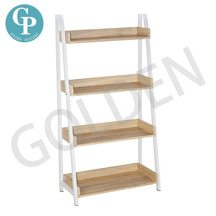 4-ярусный выставочный стенд хранения дуба Лестница Полка современный книжный шкаф гостиная имитация дерева МДФ книжная полка с открытым дисплеем книжная полка мебель