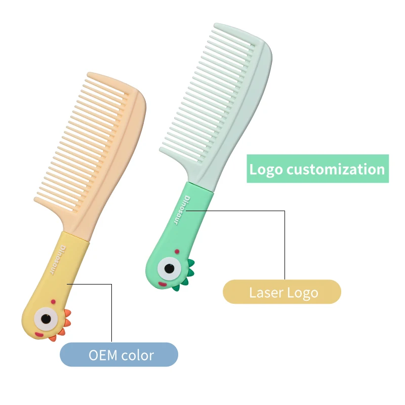 LMLTOP Wholesale custom logo mate hair comb styling soft comb teeth with cute dinosaur soft rubber handle abs hair comb SY751