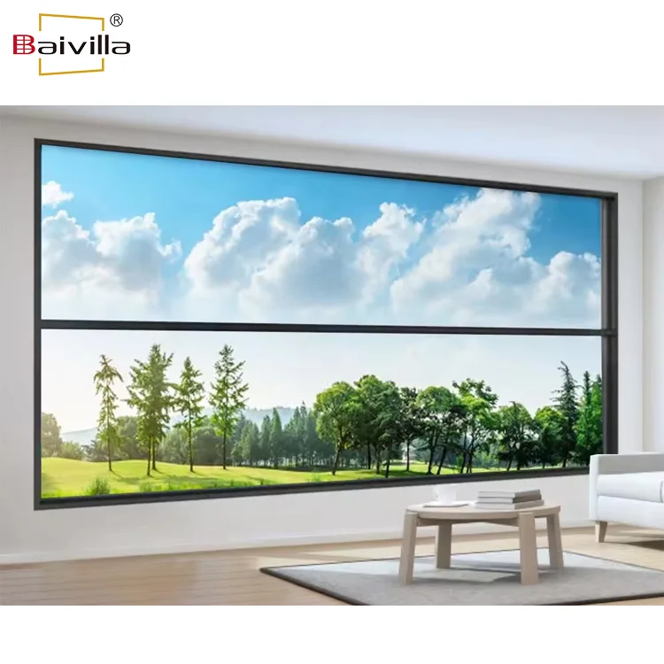 Latest designs living room balcony aluminum double tempered glass vertical sliding windows large electric lift picture window