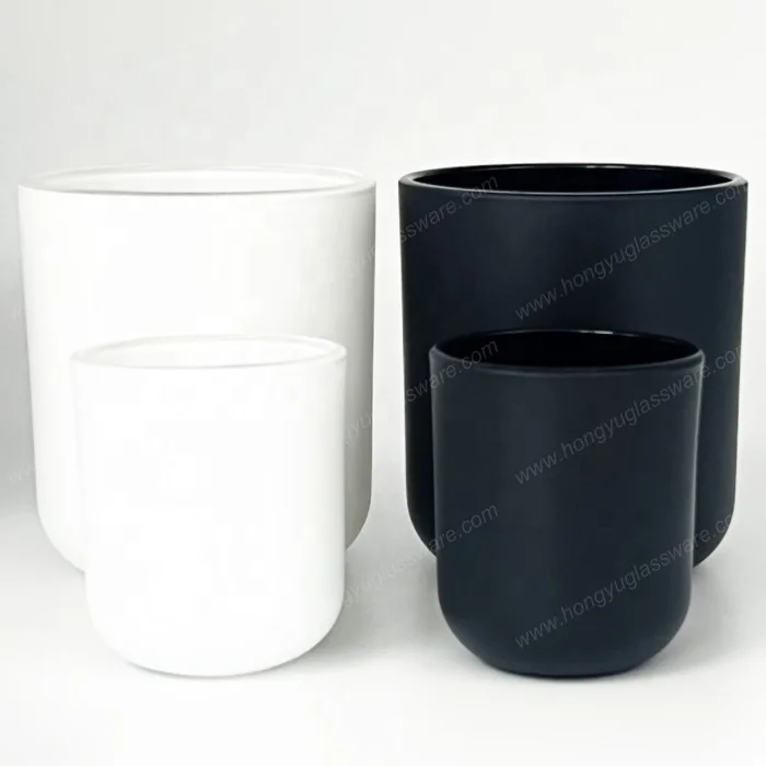 HONGYU 3oz 8oz Matte White Candle Jars Aura Candle Vessels Round Bottom with Lids and Box White Glass Jar for Scented Candle