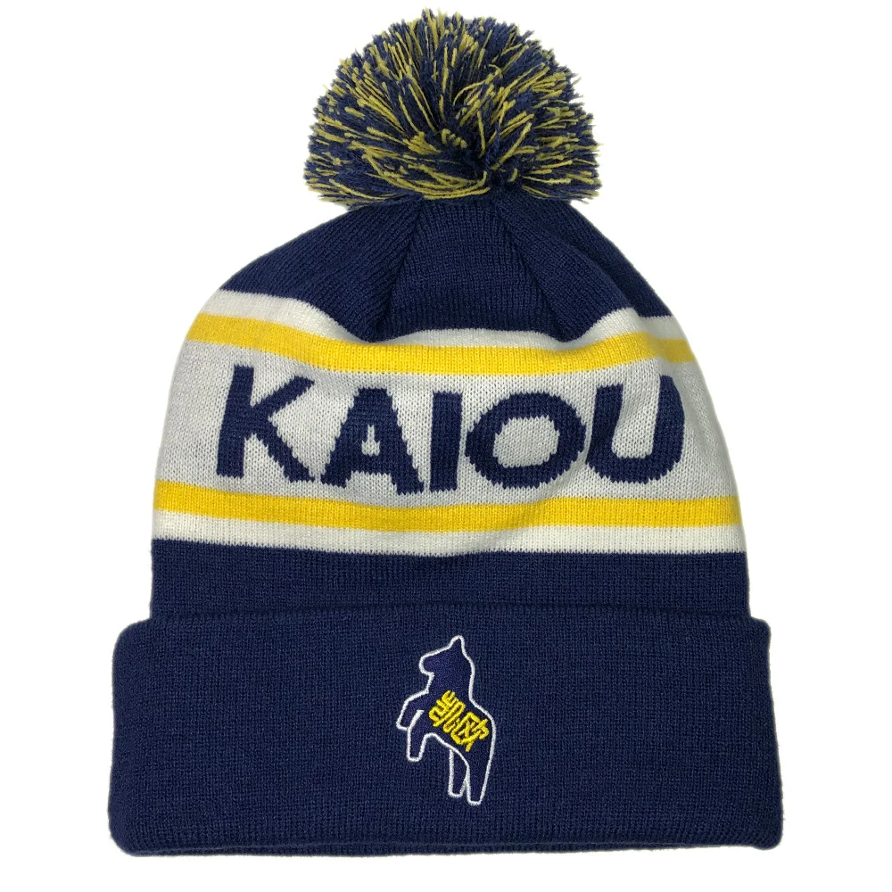 High Quality Football Jacquard Embroidery logo Pom Pom Beanie Custom Character Knitted Winter Hats Unisex Warm Skull Ski Cap