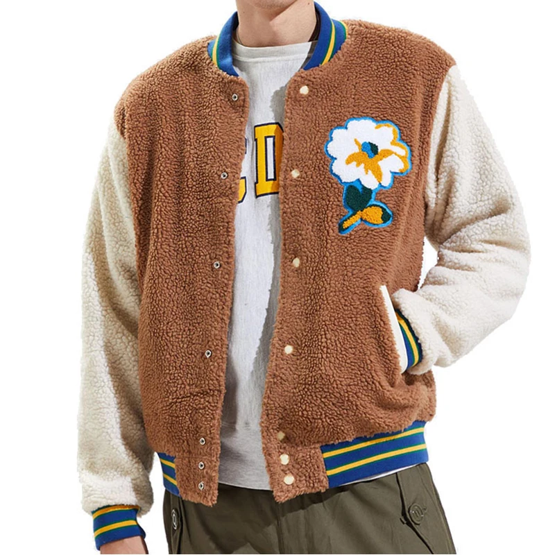 winter embroidery patches letterman jacket custom sherpa jackets for men 2021