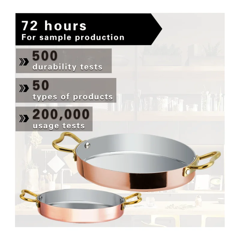 Modern Luxury Polishing Oval Food Serving Dish Plate Double Handles Triply Copper Tableware Bowl for Restaurant Hotel