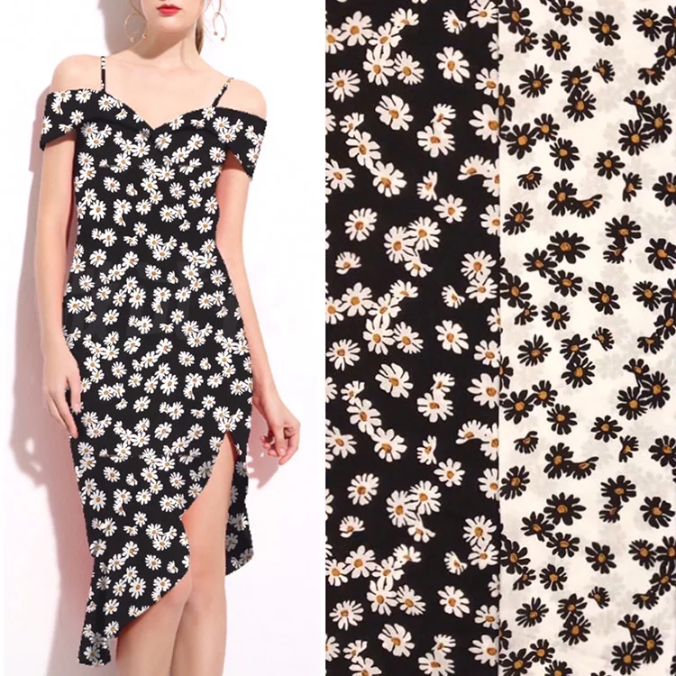 2021 Wholesale Stock Lot Floral Daisy Designs Printed Viscos 100% Rayon Viscose Fabric For Women Dresses