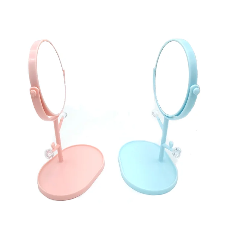 Hot sale fashion design multi color makeup vanity plastic desktop mirror with jewelry hanging function